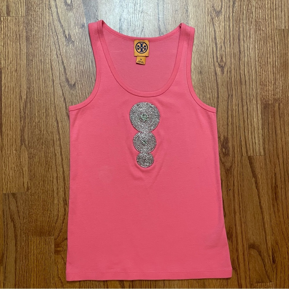 Tory Burch coral beaded tank top size M